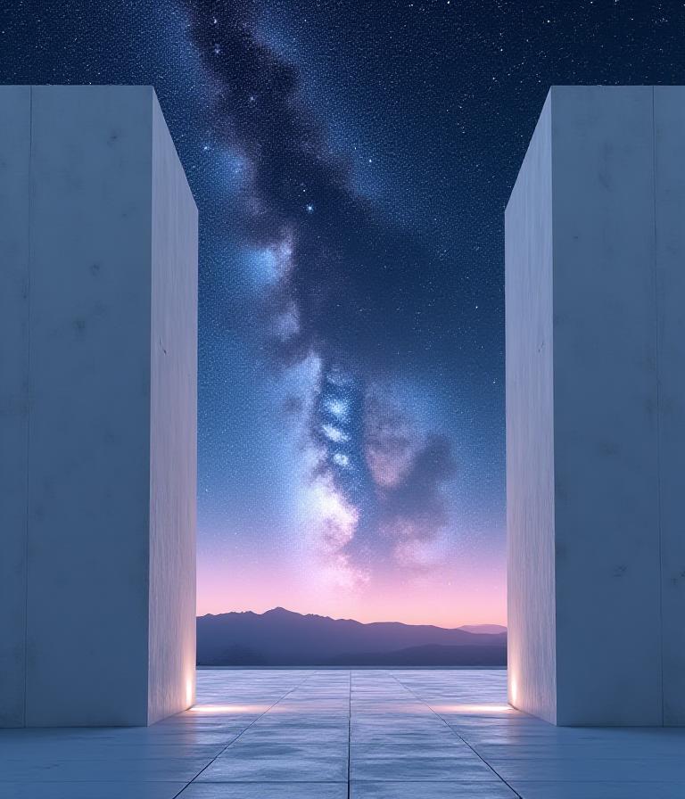 Blick in die unendlichen Weiten des Kosmos durch eine elegante Architektur